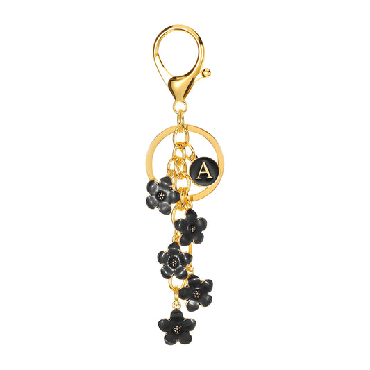 Daisy Flower Initial Letter - Bag Charm (Black)