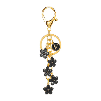 Daisy Flower Initial Letter - Bag Charm (Black)